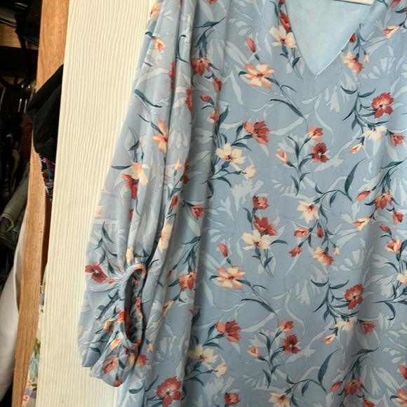 Entro Light Blue Floral V-Neck blouse - Picture 4 of 6